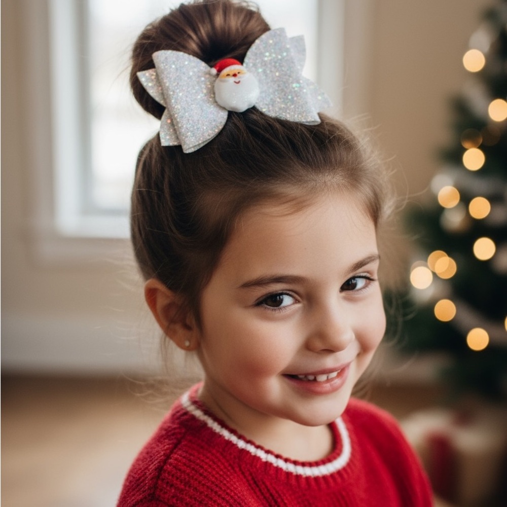 Sparkly Santa Hair Bow for Kids